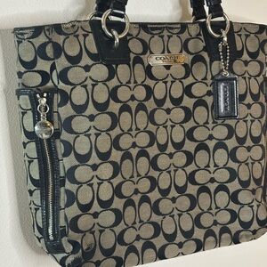 Coach Gallery Signature Monogram Tote with Black Trim